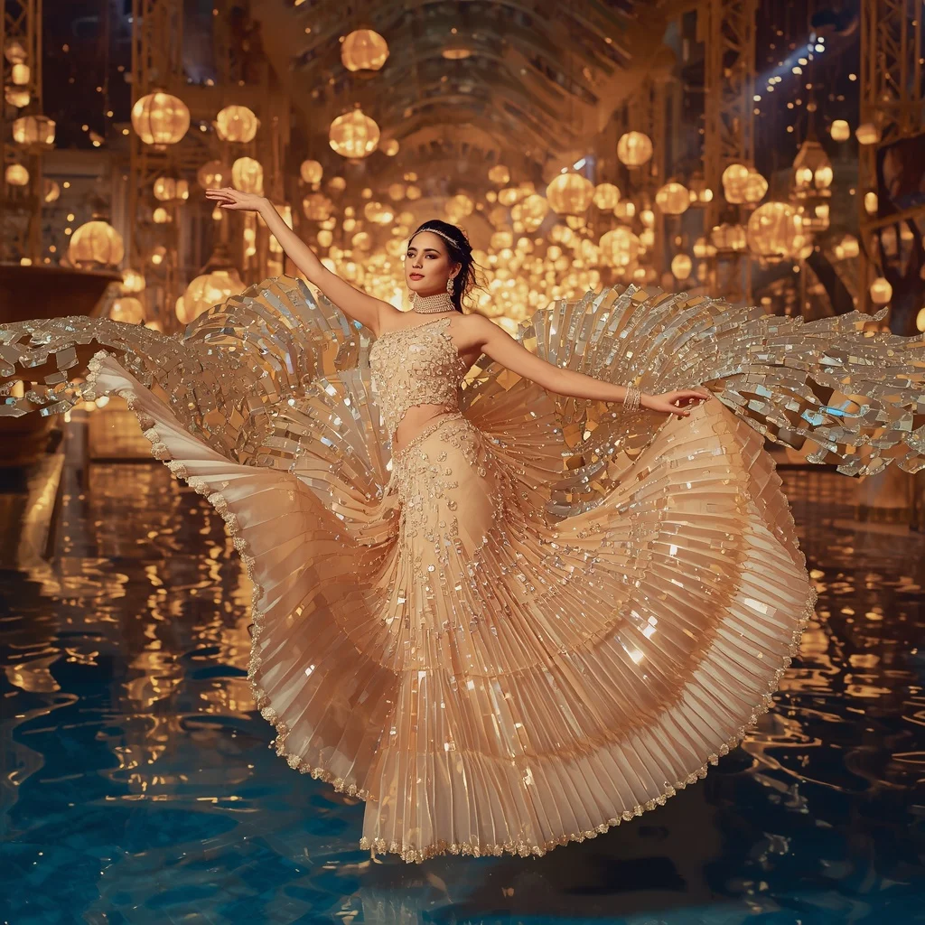 Crystal Lantern River Saree with Floating Festival Water Kingdom | Gemini Ai Prompt Copy Paste