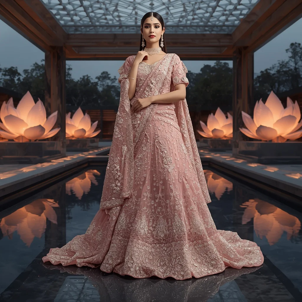 Crystal Lotus Architecture Saree with Modern Temple Pavilion | Instagram Profile Pic Ai Prompt