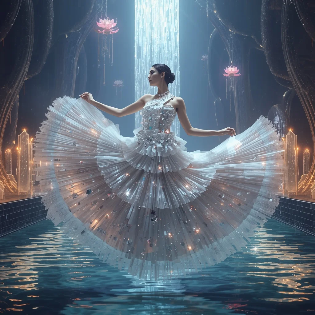 Crystal Lotus Waterfall Saree with Floating Sacred River Universe | New Instagram Trend Prompt For Girl