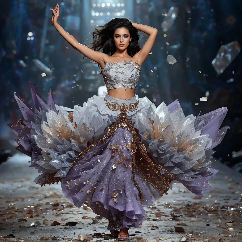 Crystal Meteor Bloom Saree with Cosmic Fragment Arena | Fantasy Ai Prompt