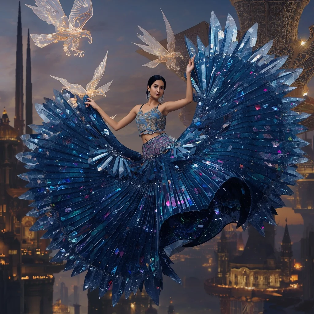 Crystal Mirage Falcon Saree with Floating Horizon Palace Megakingdom | New Instagram Trend Prompt For Girl Love Copy And Paste