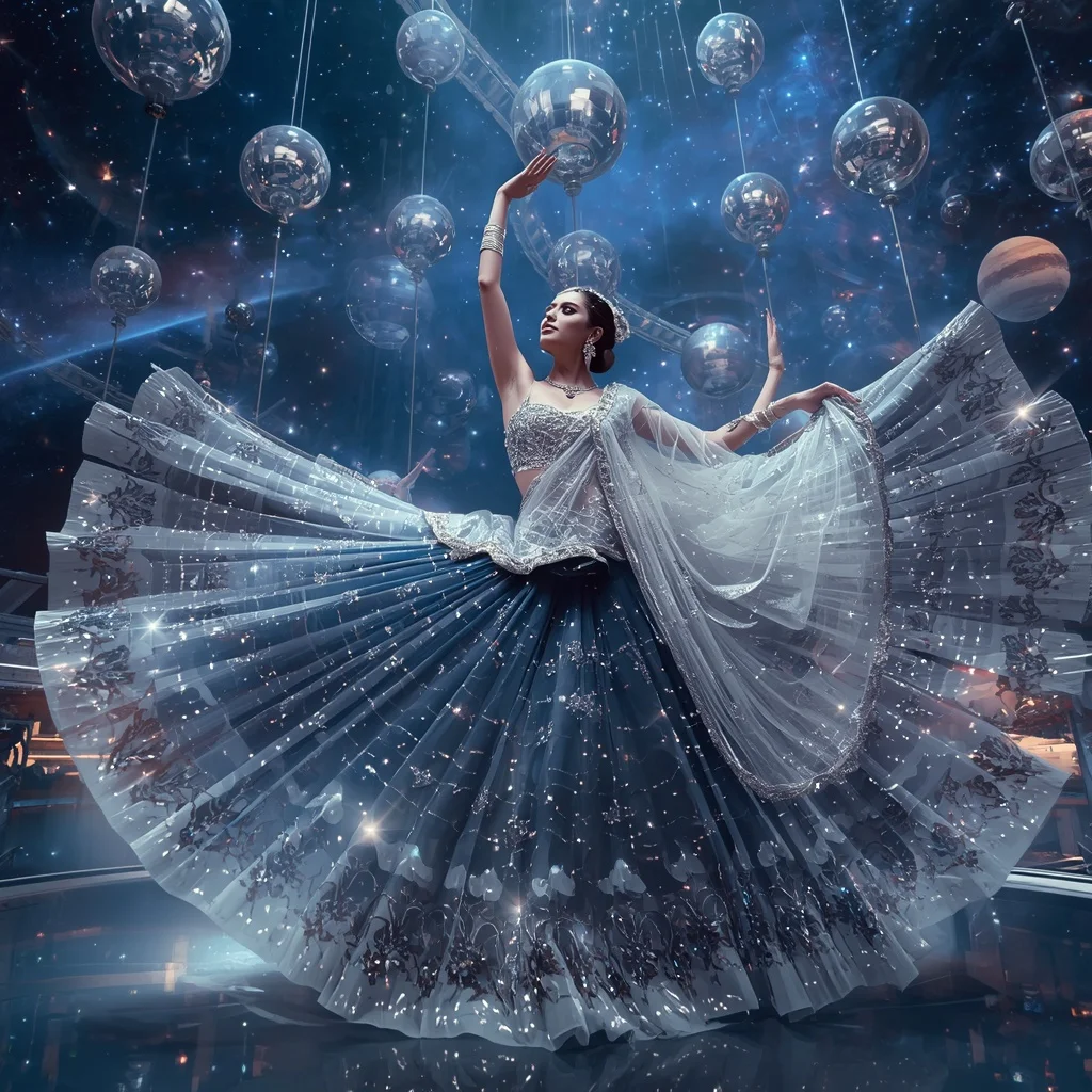 Crystal Planetarium Saree with Floating Cosmic Observatory Kingdom | Gemini Photo Editing Prompt