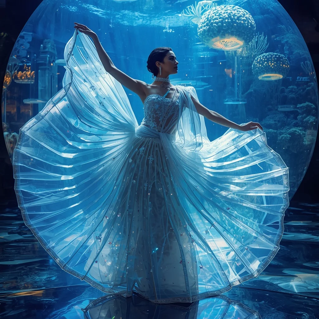 Crystal Prism Aquarium Saree with Floating Marine Dream Sphere | Instagram Viral Photo Ai Prompt