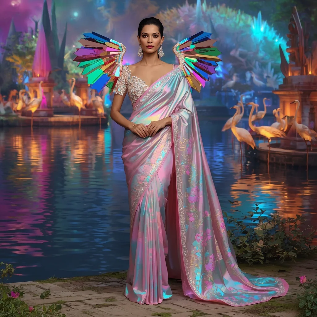 Crystal Prism Crane Saree with Rainbow Wetland Realm | Best Ai Prompt 2026