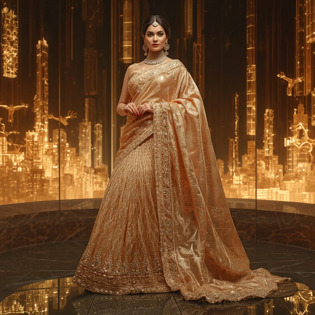 Crystal Prism Giraffe Saree with Safari Skyline Infinity Realm | Desi Girl Ai Prompt