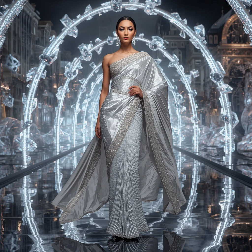 Crystal Reflective Arch Saree with Infinity Fashion Boulevard | Trending Girl Photo Prompt