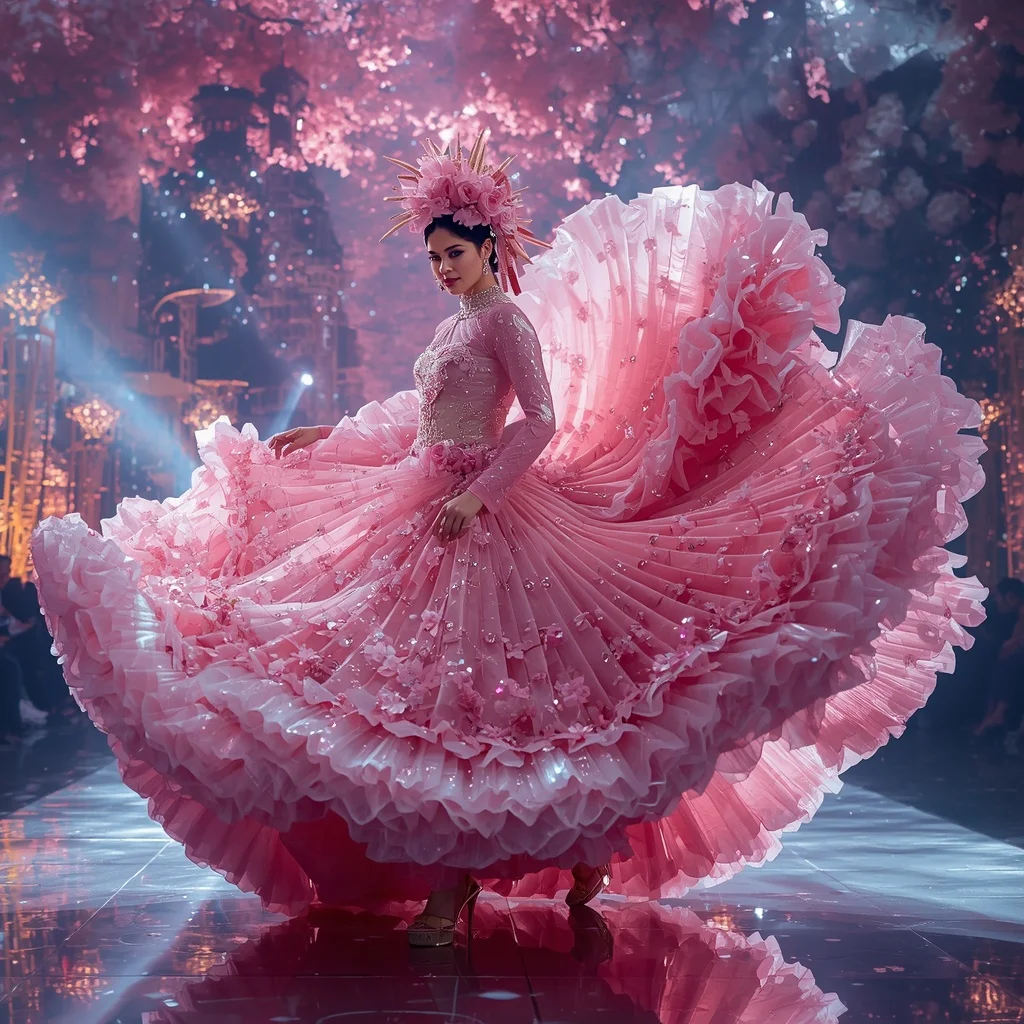 Crystal Sakura Storm Saree with Floating Blossom Cyclone Empire | Gemini Prompt