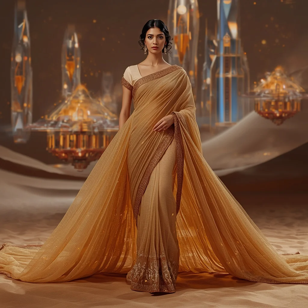 Crystal Sand Dune Circuit Saree with Desert Tech Infinity Megacity | Instagram Reel Ai Prompt