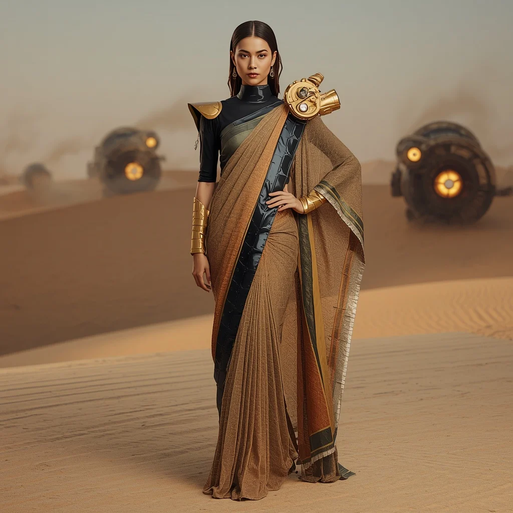 Crystal Sand Engine Saree with Desert Machine Horizon | Prompt Seen Girl Kurti