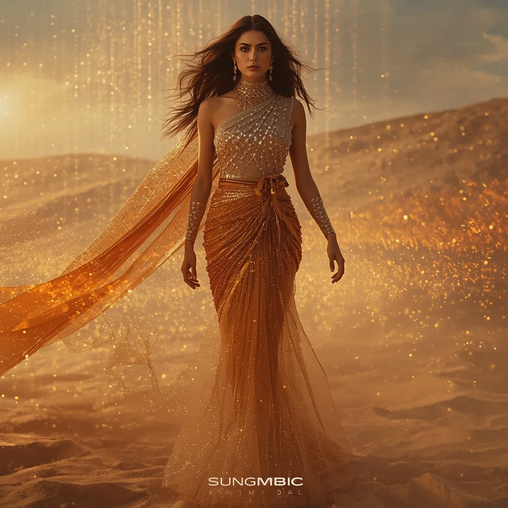 Crystal Sandstorm Matrix Saree with Desert Data Storm | Best Prompt Ai For Girl