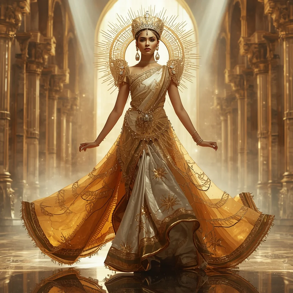 Crystal Solar Crown Labyrinth Saree with Golden Empire Citadel | Attitude Girl Prompt