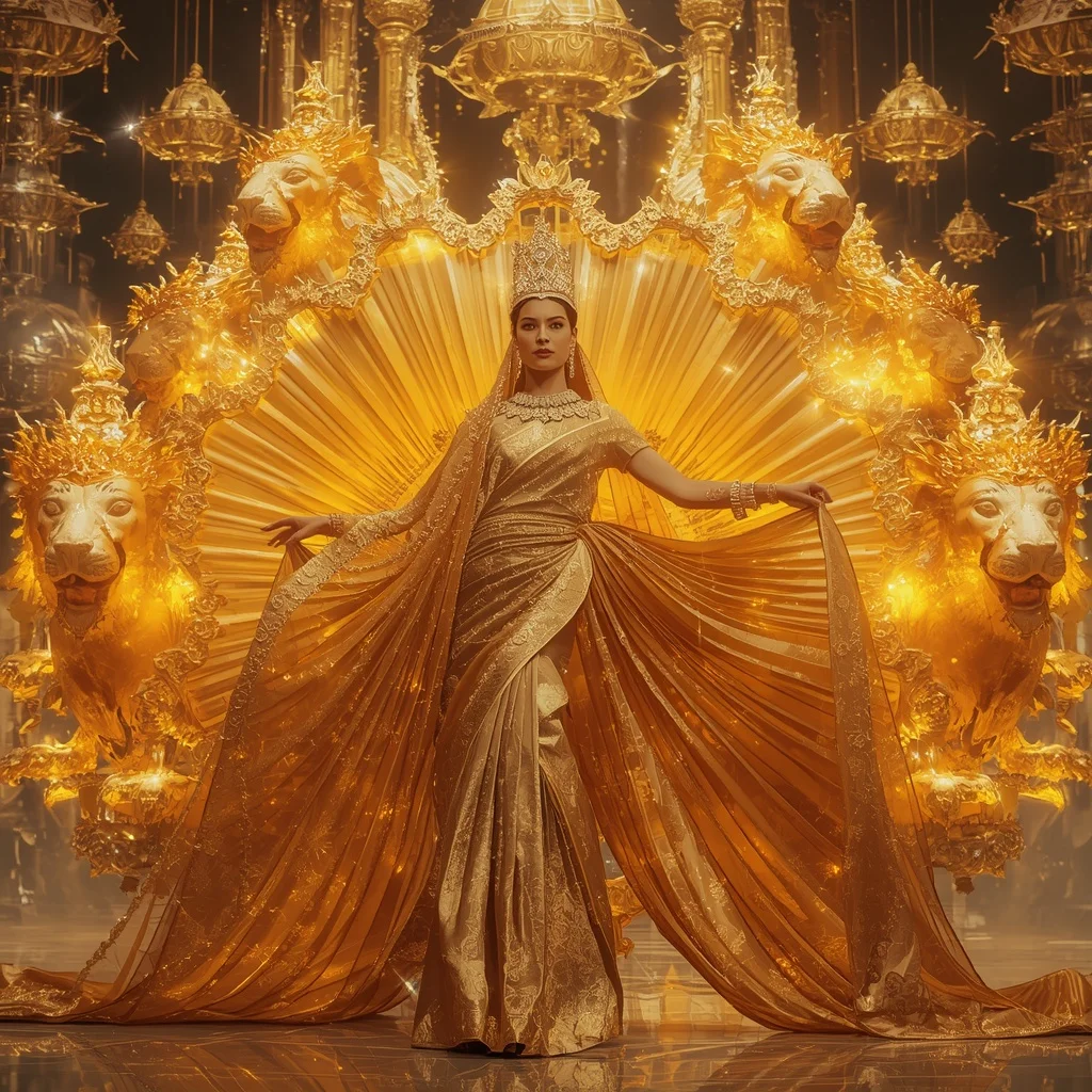 Crystal Solar Lioness Saree with Infinite Golden Star Kingdom