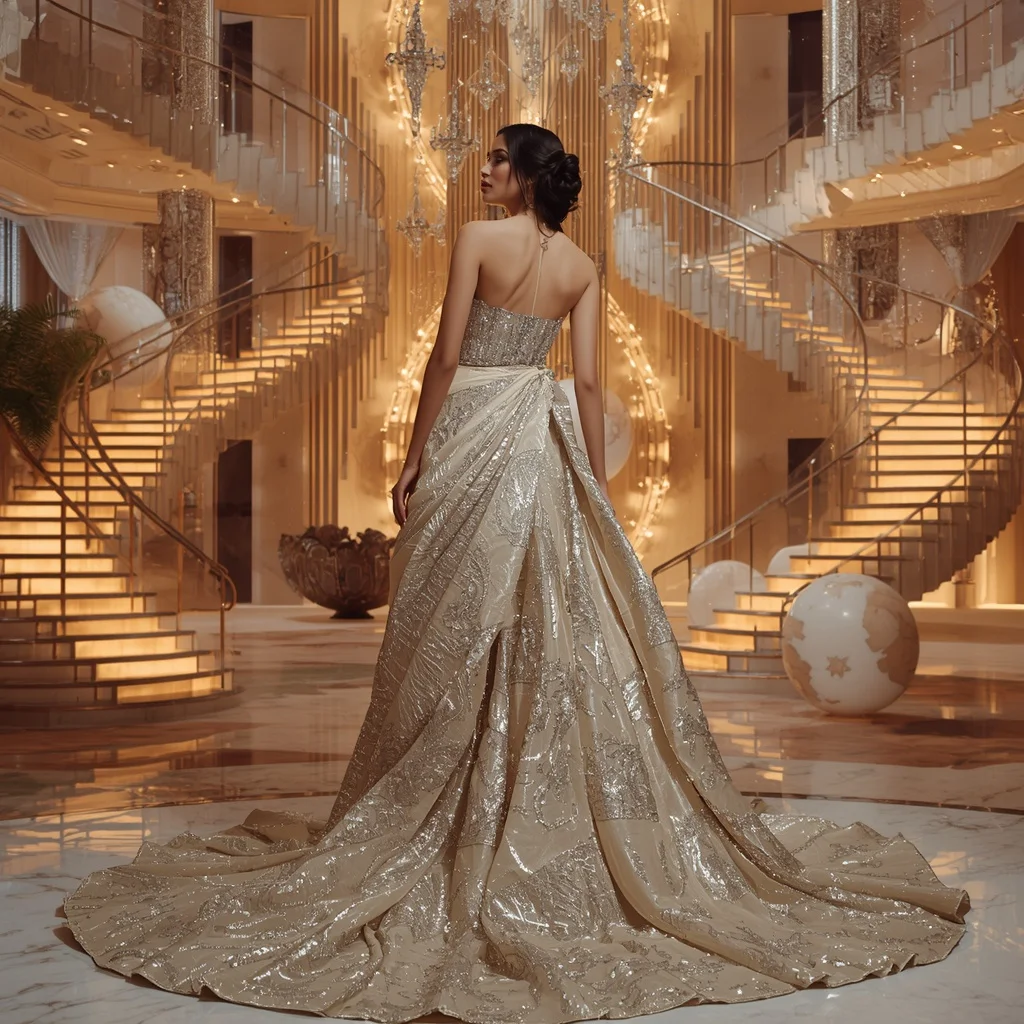 Crystal Spiral Staircase Saree with Floating Designer Palace | Instagram Profile Pic Ai Prompt