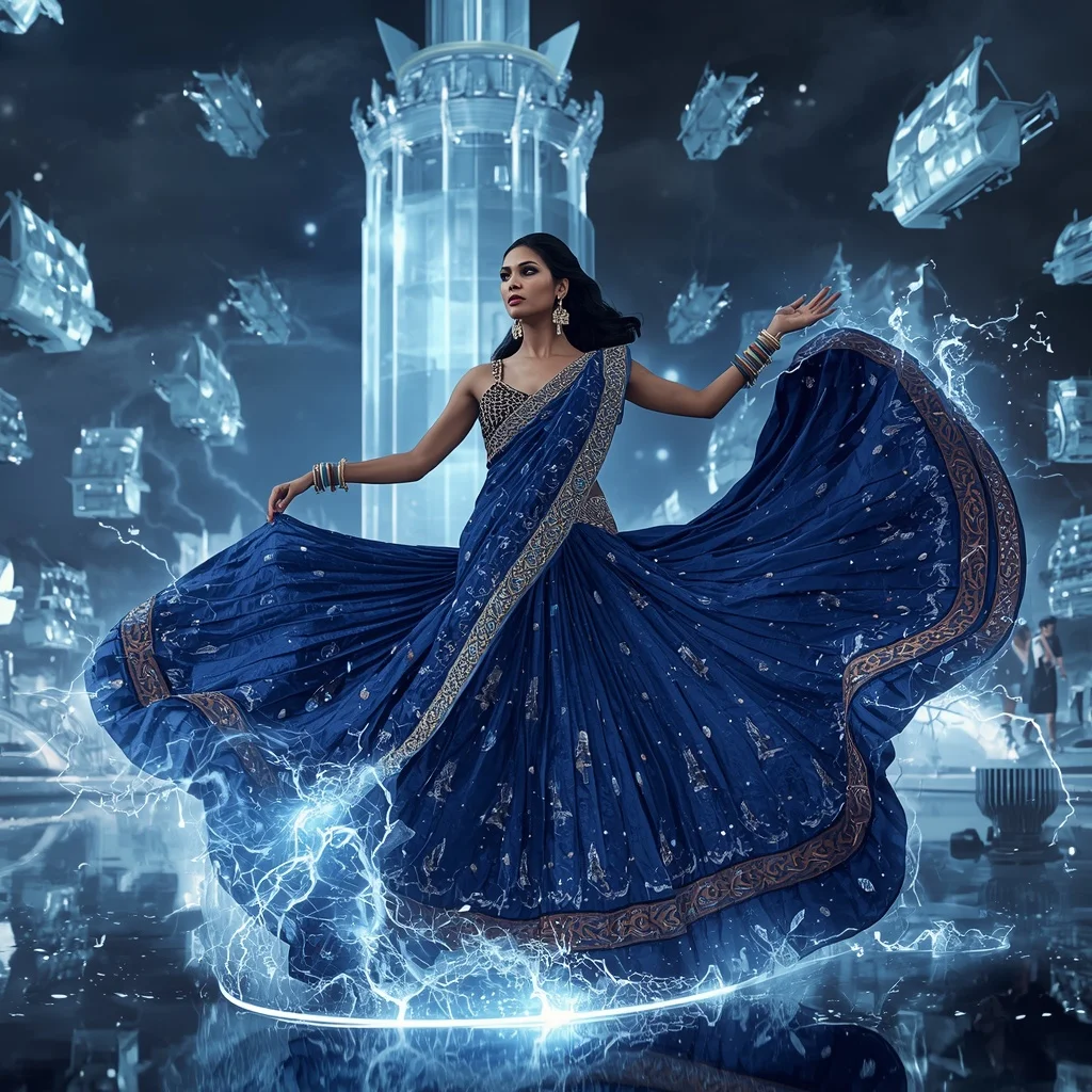 Crystal Storm Ship Saree with Floating Thunder Ocean Realm | Pre Wedding Ai Prompt