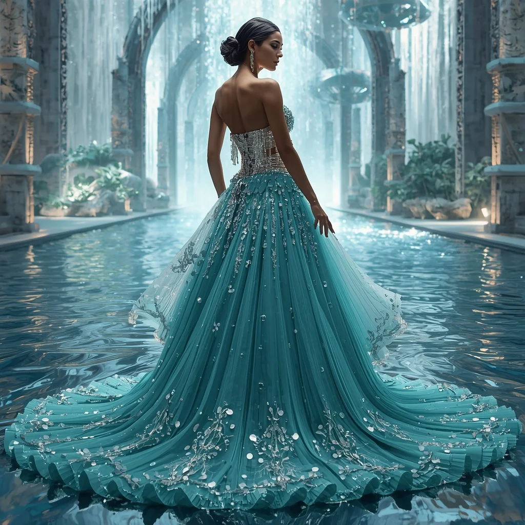 Crystal Waterfall Arch Saree with Infinity Cascade Palace | Fashion Ai Prompt