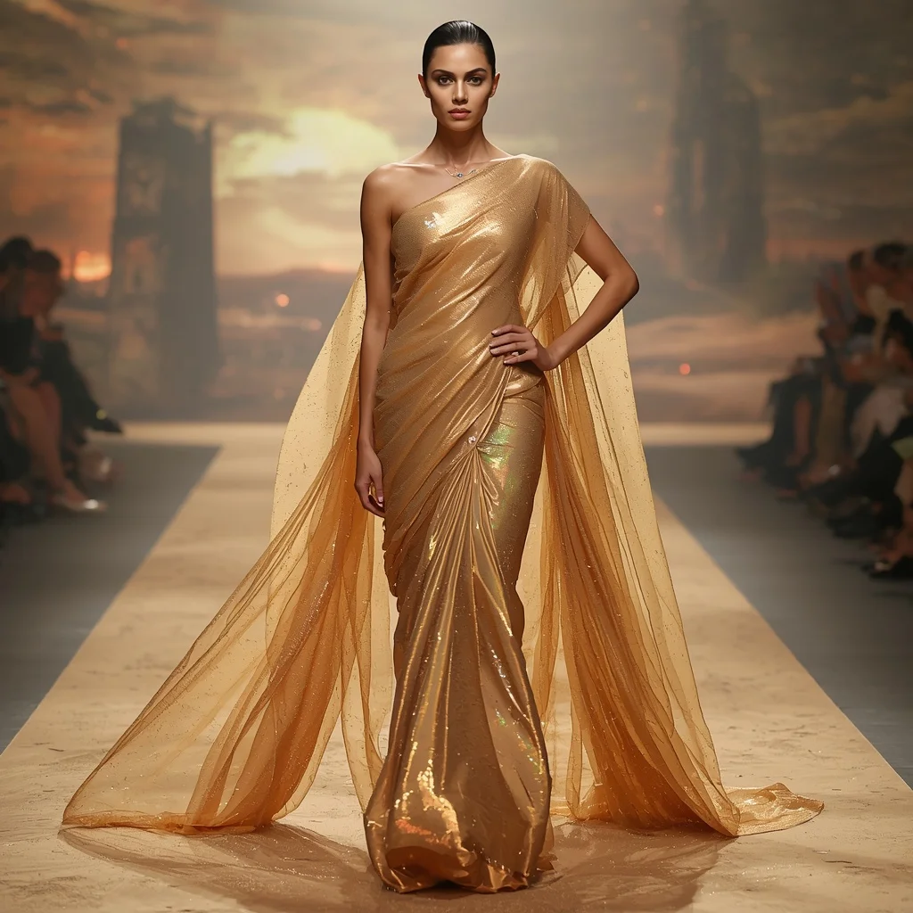 Cyber Mirage Dune Saree with Shifting Sand Light Fabric | Prompt Ai For Girl Aesthetic