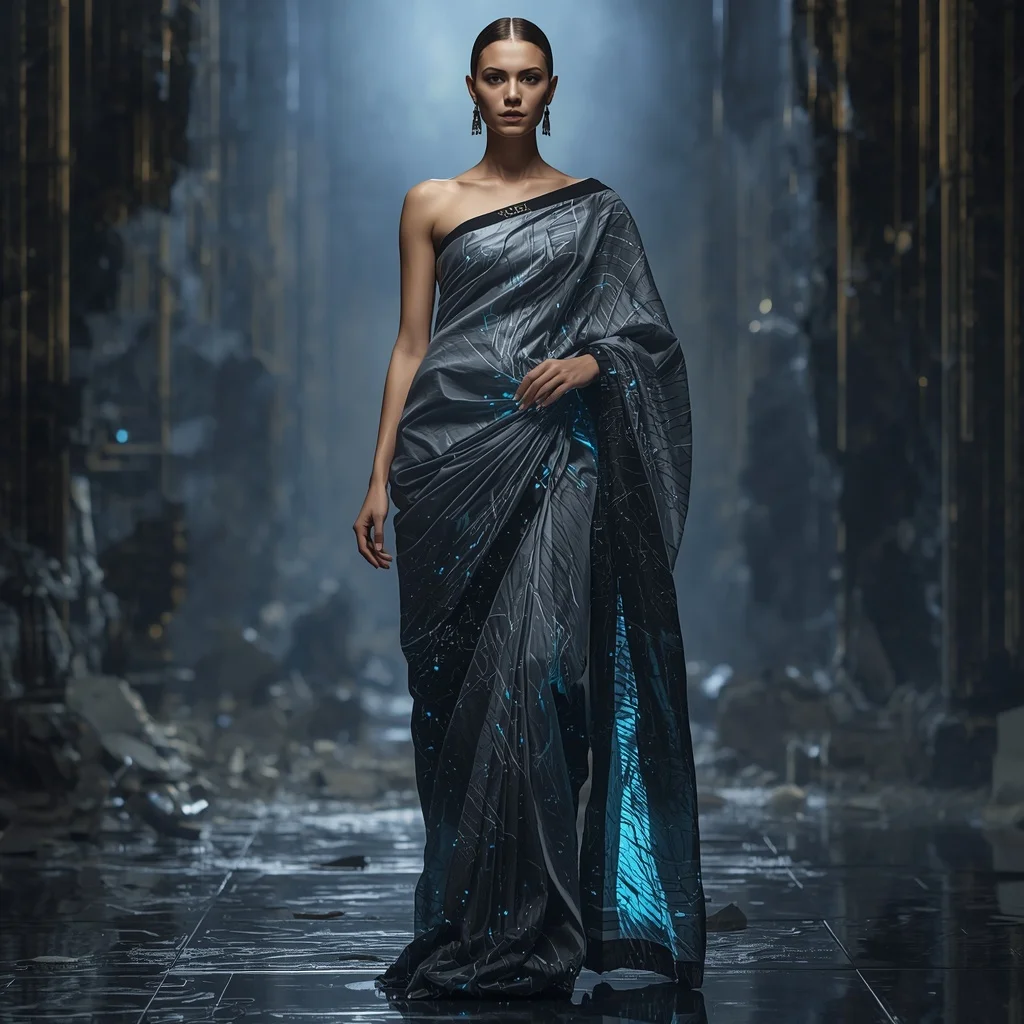 Cyber Silk Rift Saree with Digital Ruin Dimension | Prompt Ai For Girl Instagram