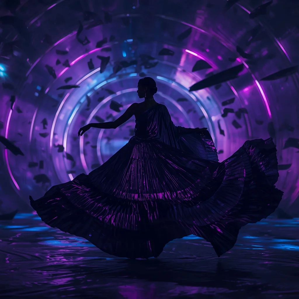Dark Aurora Phantom Saree with Shadow Light Waves | 3d Animation Ai Prompt