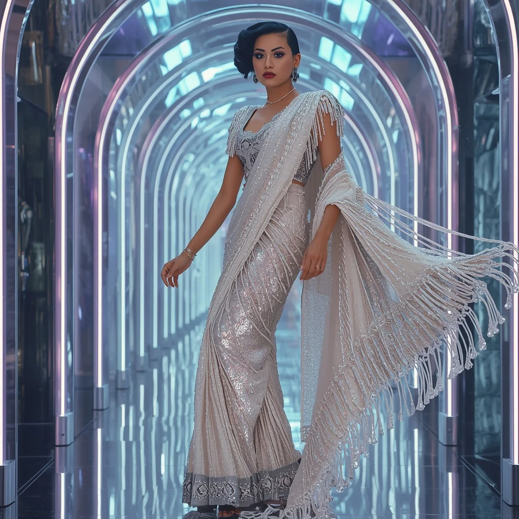Diamond Crystal Thunder Saree with Prism Reflection Temple | Editing Prompt Girl Aesthetic