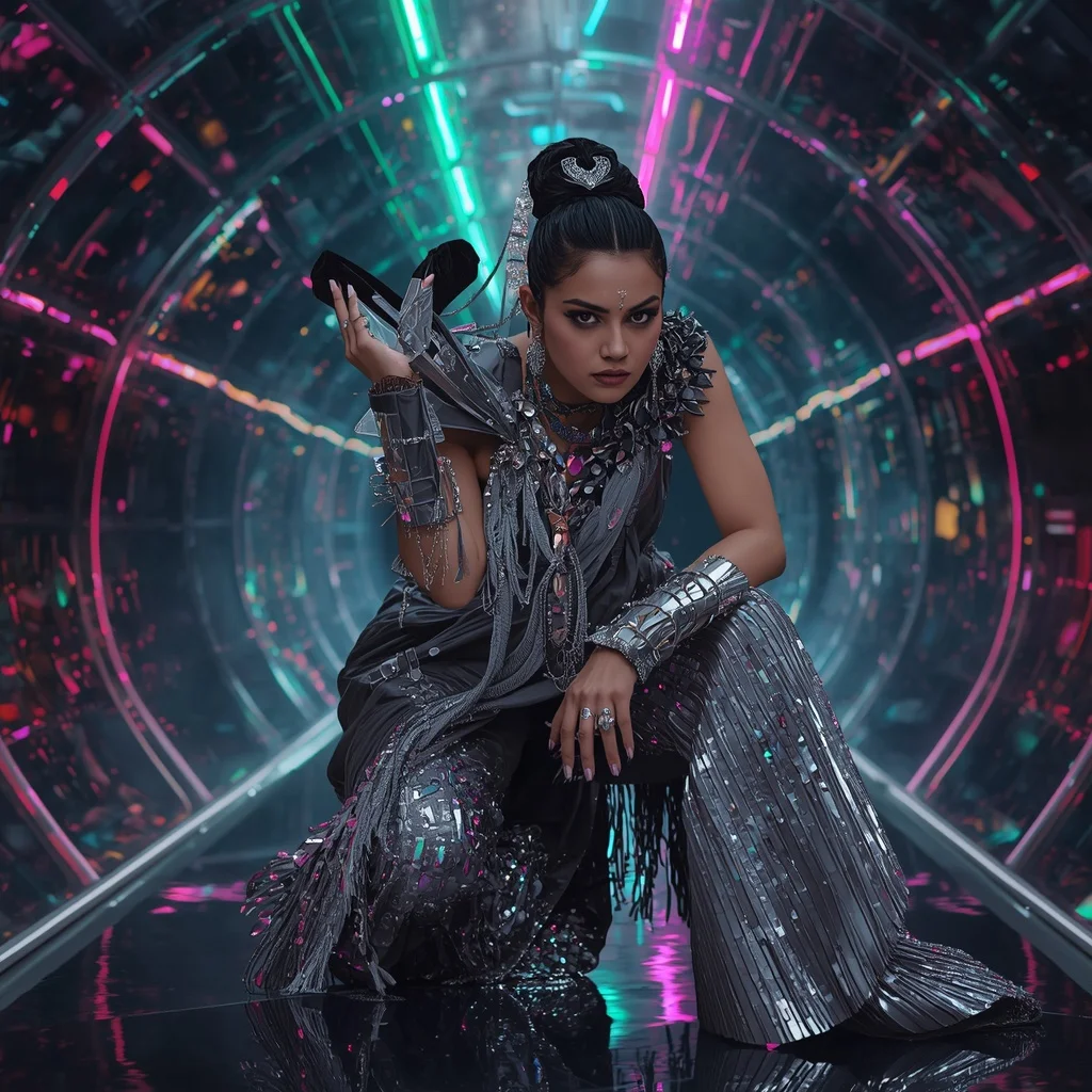 Diamond Eclipse Empress Saree with Floating Orbit Reflection Tunnel | Instagram Highlight Cover Ai Prompt
