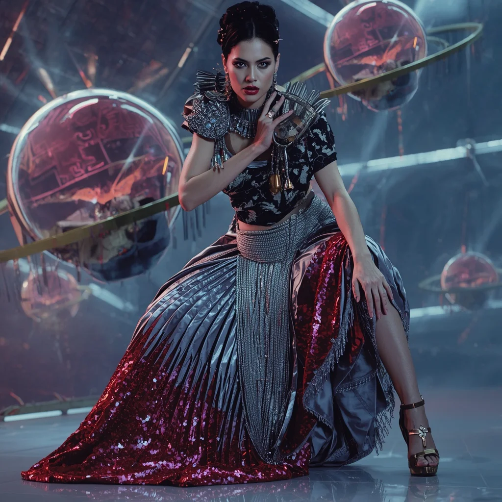 Diamond Inferno Fantasy Saree with Floating Orbit Reflection Dome | Prompt Seen Girl