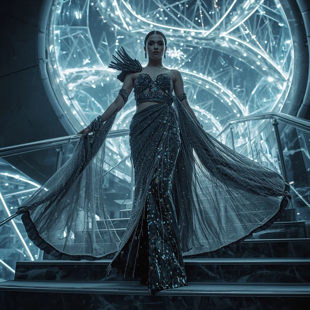 Diamond Meteor Spiral Fracture Infinity Armor Saree with Floating Crystal Collapse Nexus Stair Temple | Best Ai Prompt 2026