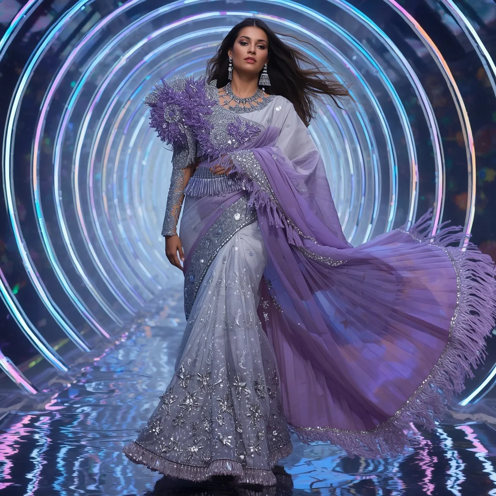 Diamond Prism Mirage Saree with Holographic Spiral Sanctuary | Ai Selfie Prompt