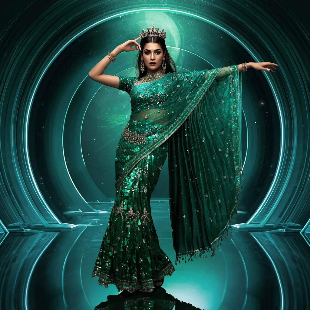 Emerald Opal Eclipse Hyperempress Saree with Quantum Arc Aurora Absolute Dominion | Instagram Girl Gemini Prompt