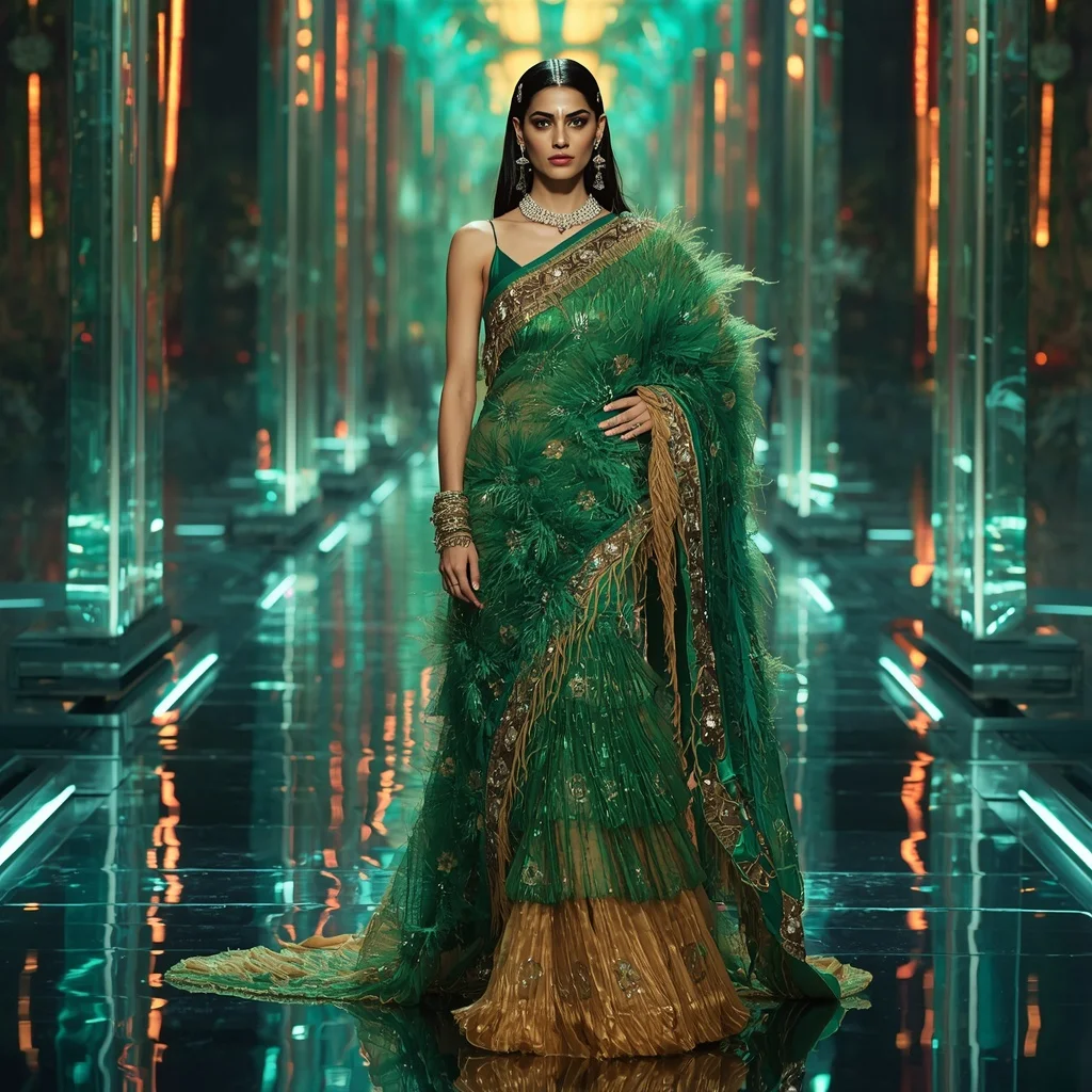 Emerald Phoenix Crystal Saree with Prism Reflection Citadel | Prompt For Traditional Look For Couple