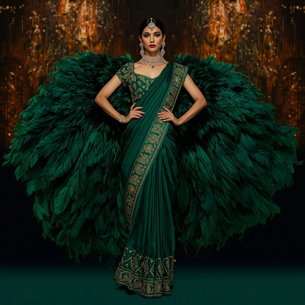Emerald Royal Supernova Forge Saree – Heavy Royal Festival Saree with Queen Pose and Supernova Forge Palace Background | Prompt Seen Trending Girl 2026 Butterfly
