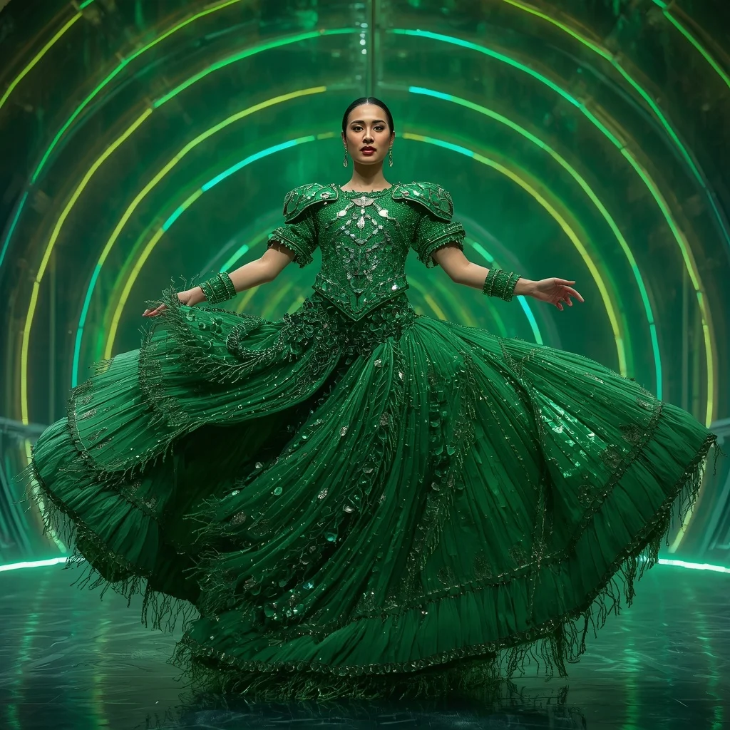 Emerald Supernova Collapse Armor Saree with Neon Energy Singularity Cathedral Core Dome | New Design Ai Prompt