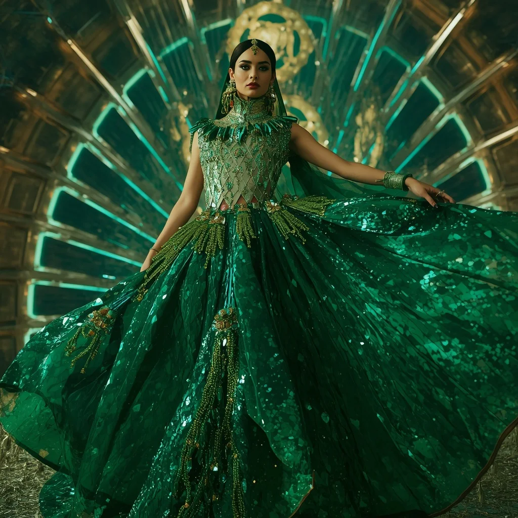 Emerald Supernova Rift Infinity Armor Saree with Neon Collapse Energy Cathedral Dome Reactor | Prompt Seen Trending Girl 2026 Butterfly