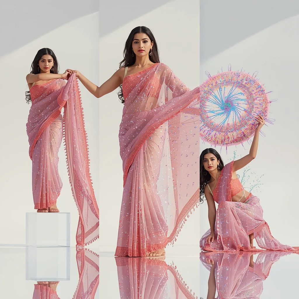 Fancy Festival Saree Quantum-Levitation Holographic Silk | Saree Woman Ai Prompt