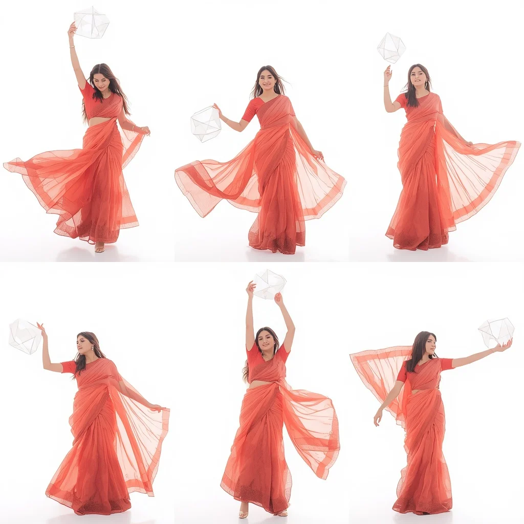 Festive Coral Reef Saree Hovering Abstract Geometric Crystal Architecture | Bridal Ai Prompt