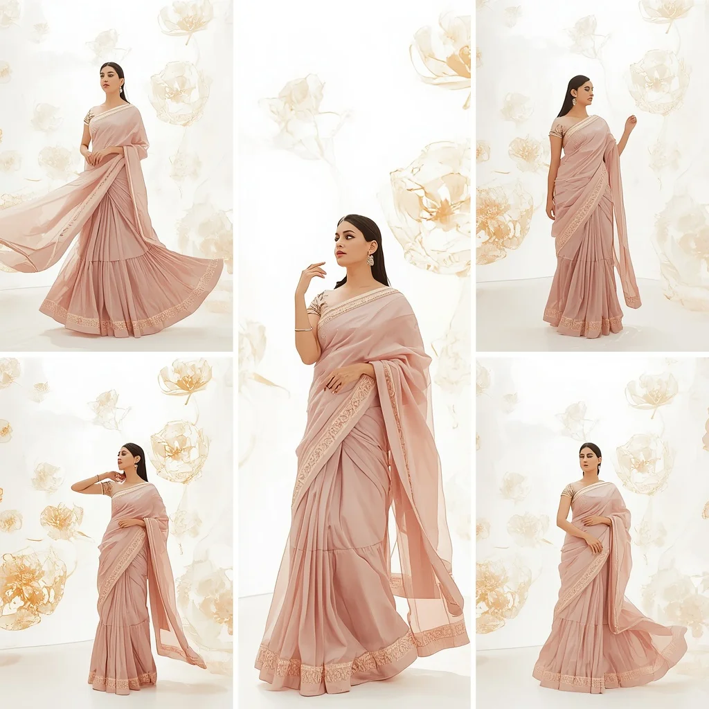 Festive Mauve Saree Translucent Gilded Flower Architecture | Gemini Ai Prompt