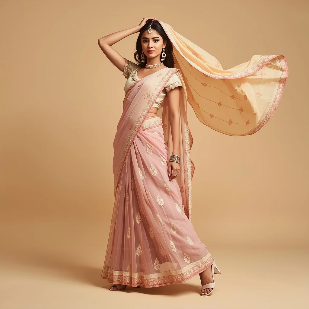 Festive Pastel Girl Dupatta Lift Behind Head Motion Pose | Instagram Reel Ai Prompt