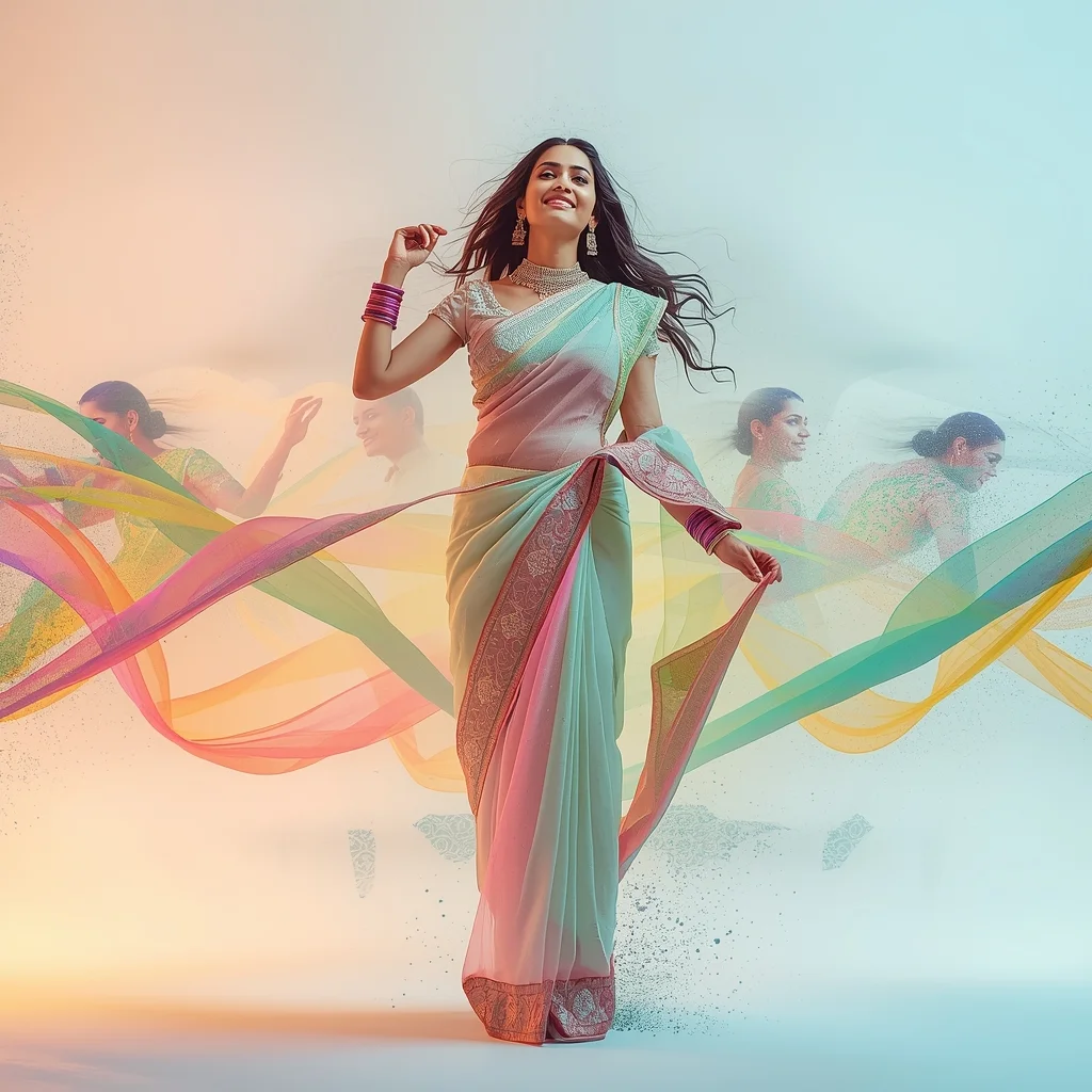 Festive Pastel Saree Anti Time Reverse Motion Echo Collage Premium Cinematic | Beautiful Girl Prompt Generator