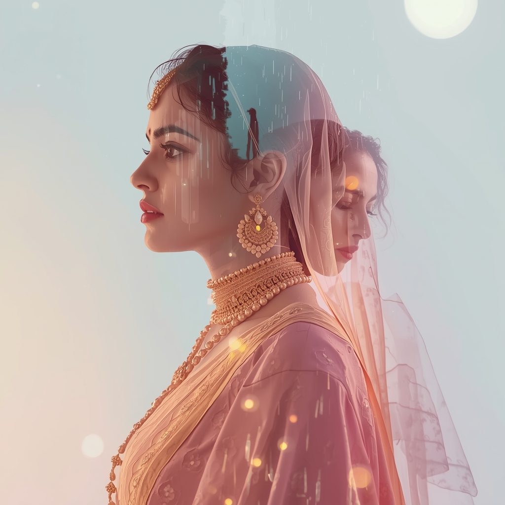 Festive Pastel Saree Artistic Double Exposure Loop Dissolve Collage | Dream Reflection Prompt | Gemini Ai Saree Prompt
