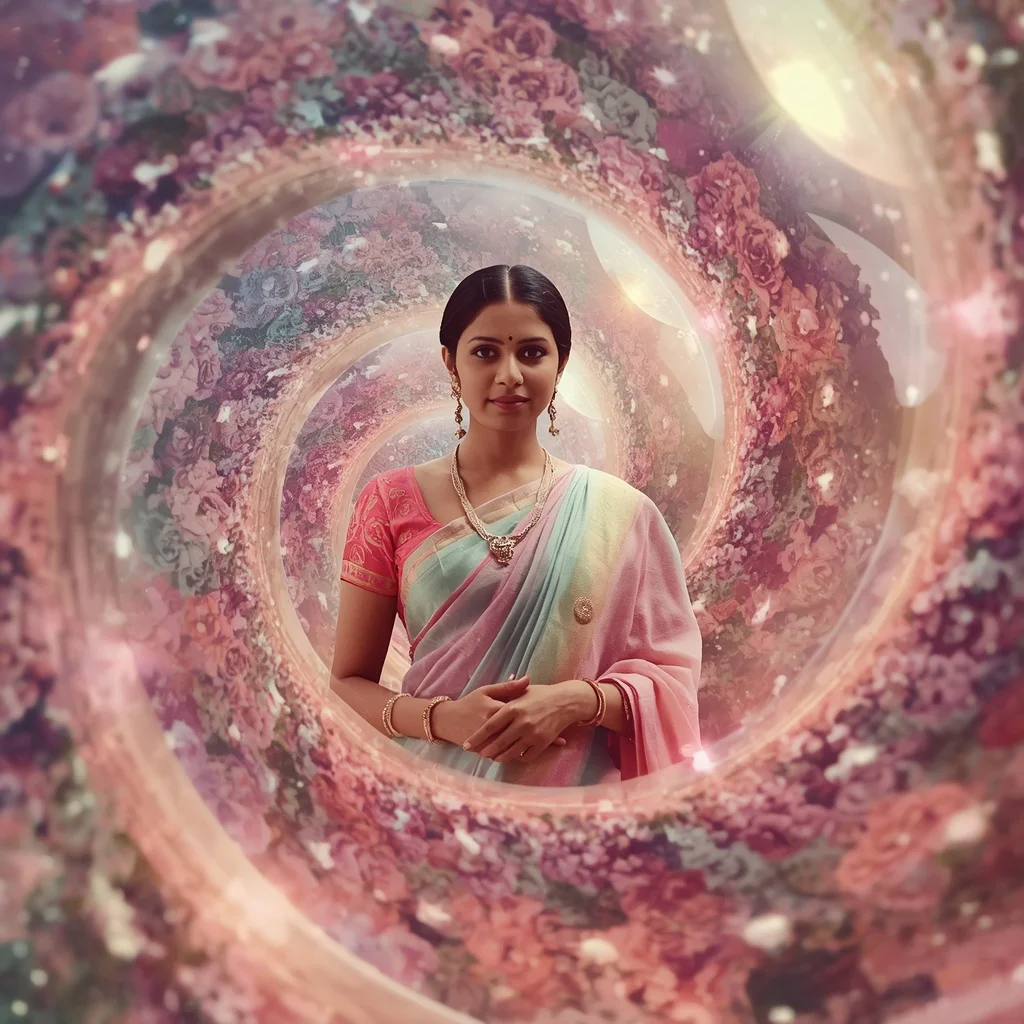 Festive Pastel Saree Aura Spiral Gardenia Galaxy Collage Cinematic | Google Prompt