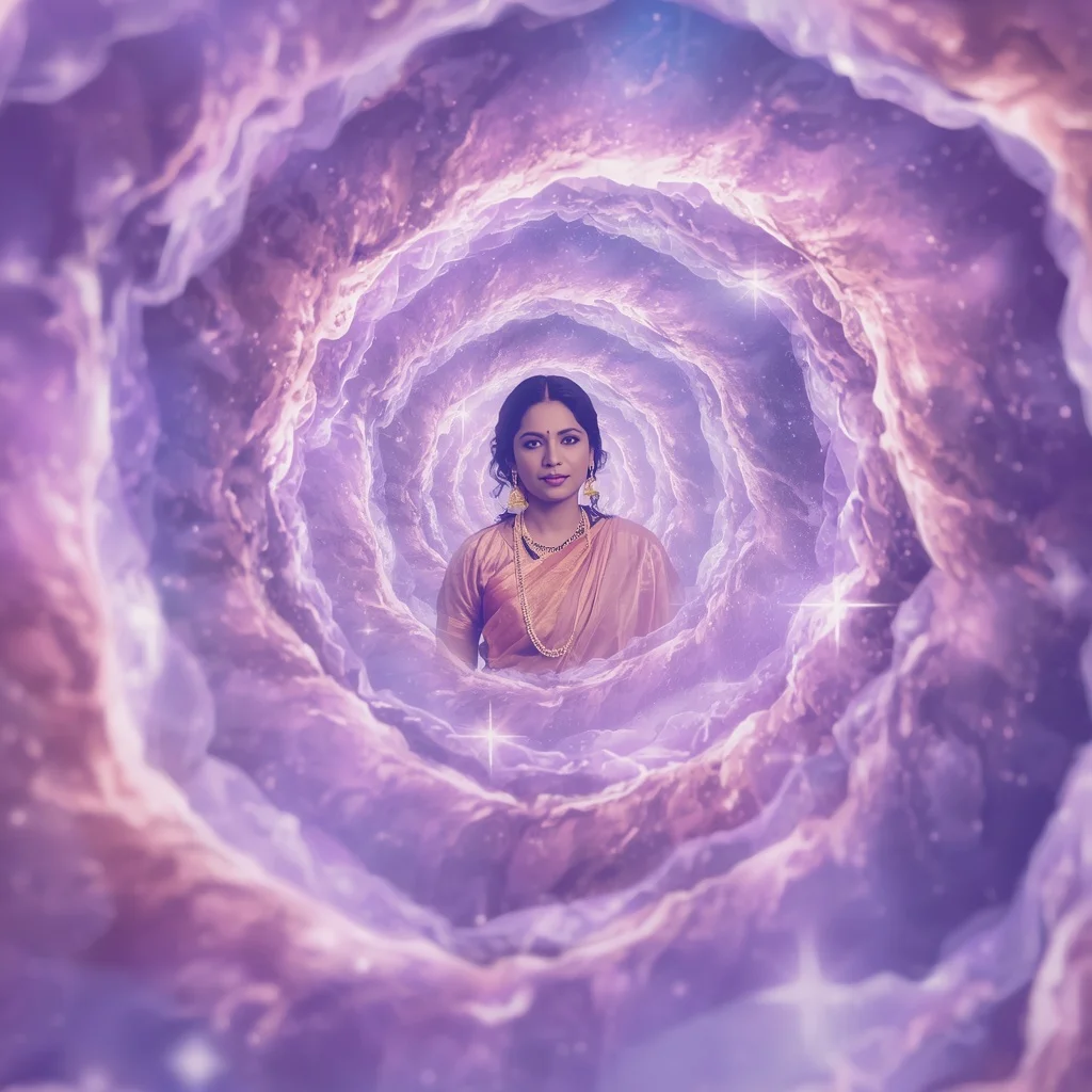 Festive Pastel Saree Aura Spiral Lavender Galaxy Collage Cinematic | Gemini Photo Editing Prompt