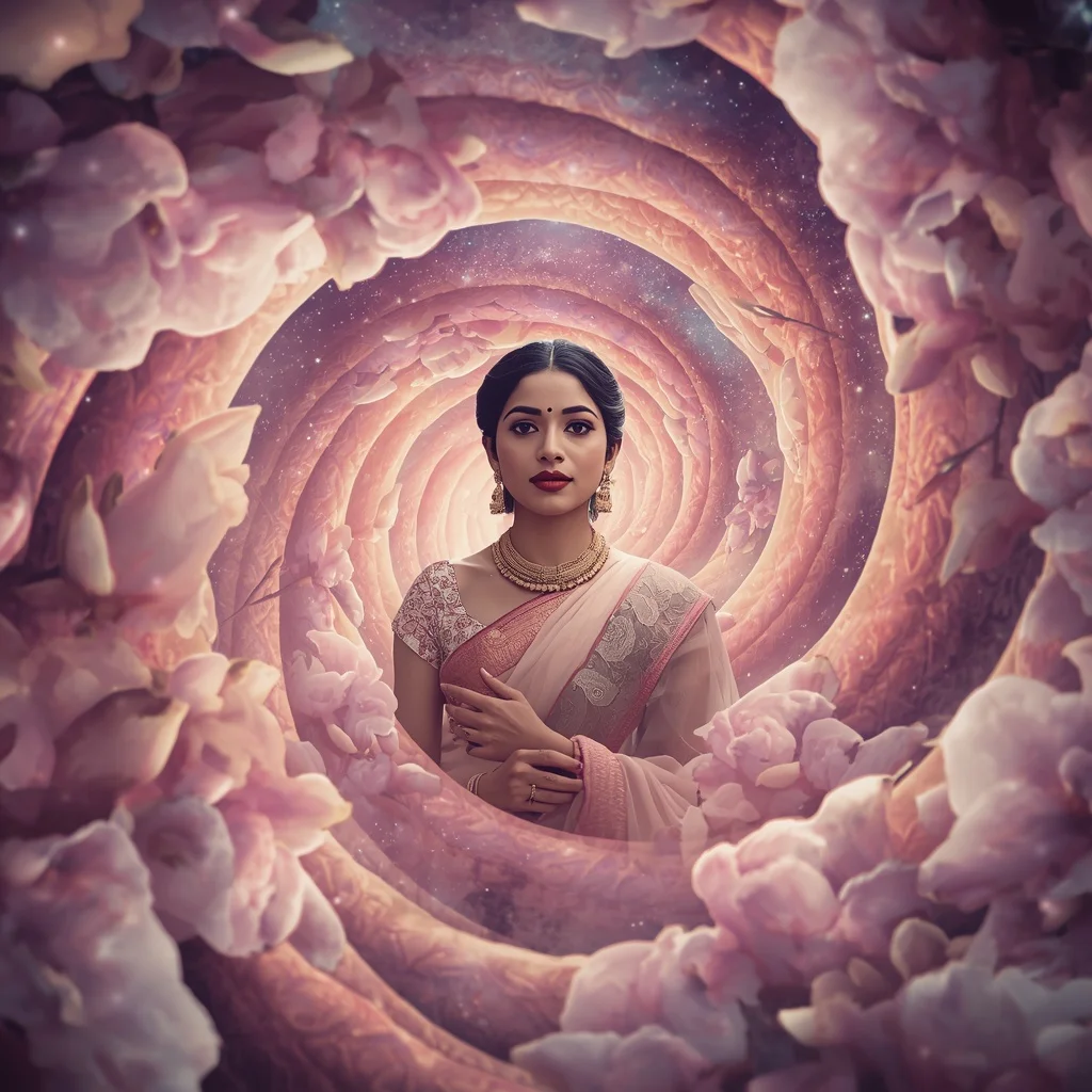 Festive Pastel Saree Aura Spiral Magnolia Galaxy Collage Cinematic | Prompt Seen Girl Photo Editing ChatGPT