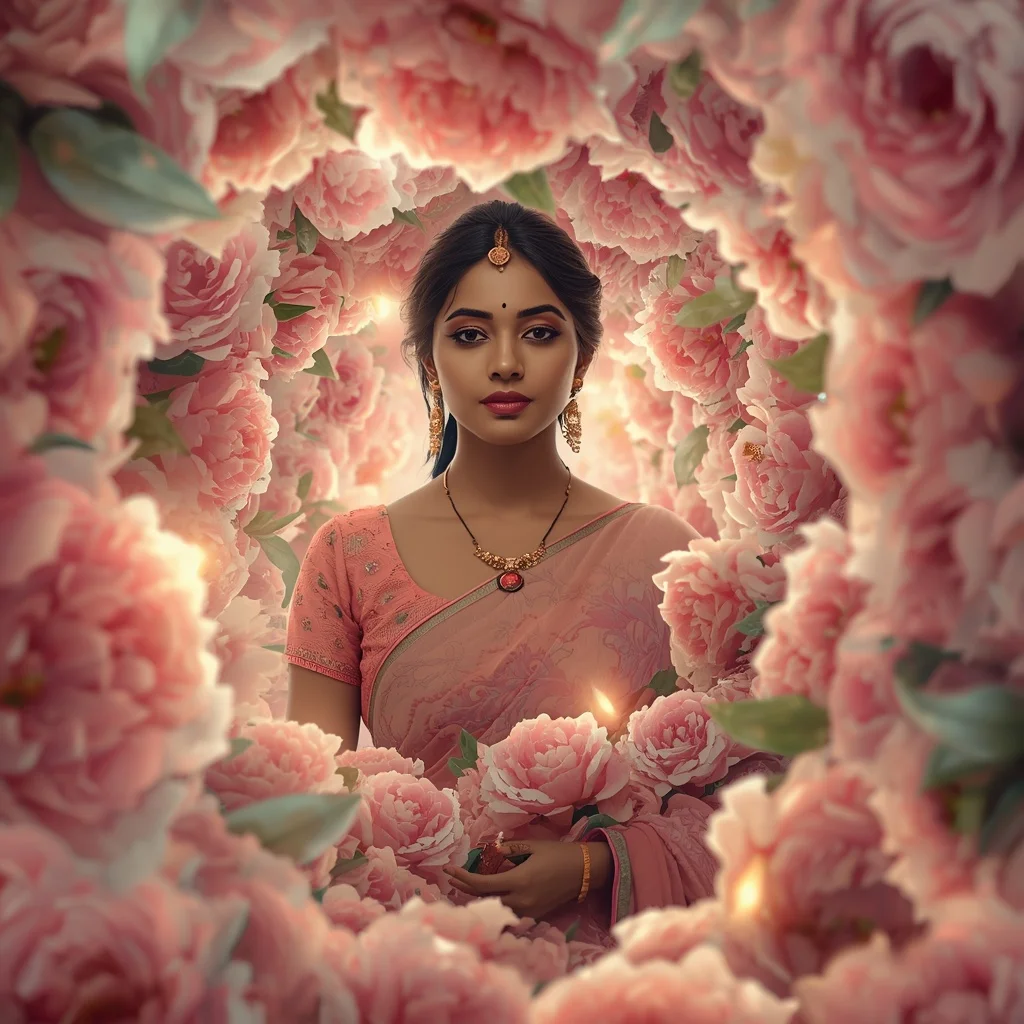 Festive Pastel Saree Aura Spiral Peony Cosmos Collage Cinematic | Ai Video Generator Prompt