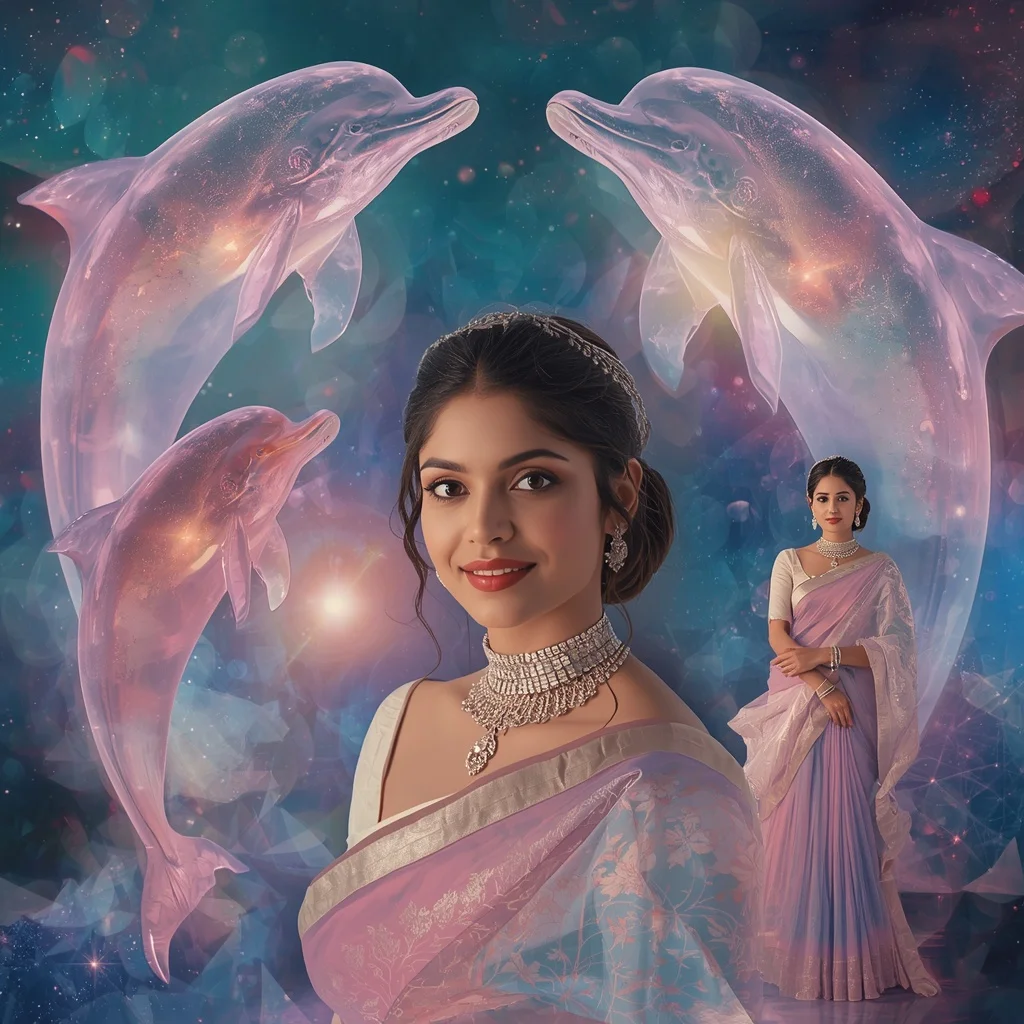 Festive Pastel Saree Aurora Crystal Dolphin Nebula Ocean Collage Luxury Cinematic | Instagram Highlight Cover Ai Prompt