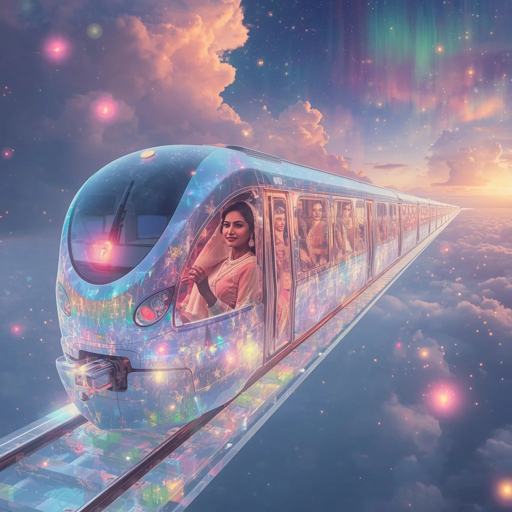 Festive Pastel Saree Aurora Crystal Sky Railway Collage Luxury | Instagram Highlight Cover Ai Prompt