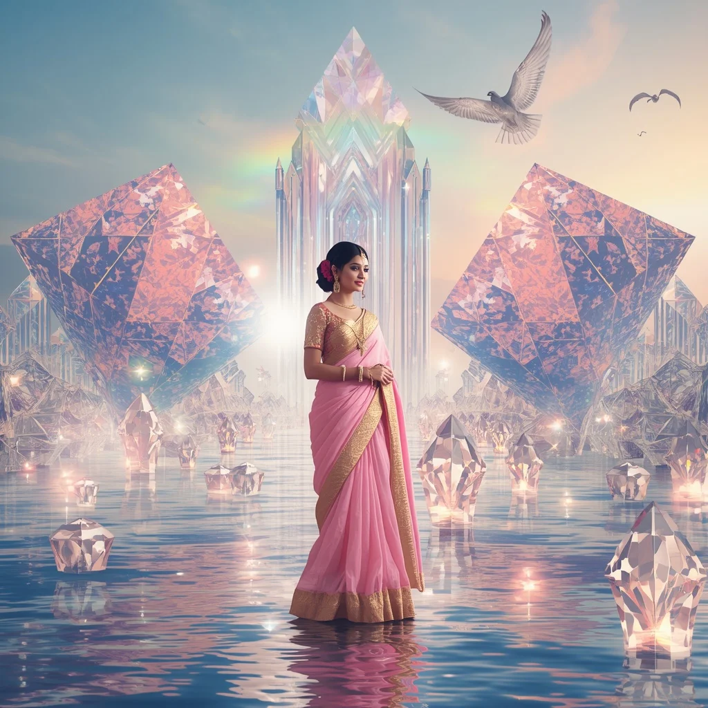 Festive Pastel Saree Aurora Diamond Celestial Harbor Collage Luxury | New Instagram Trend Prompt For Girl Aesthetic