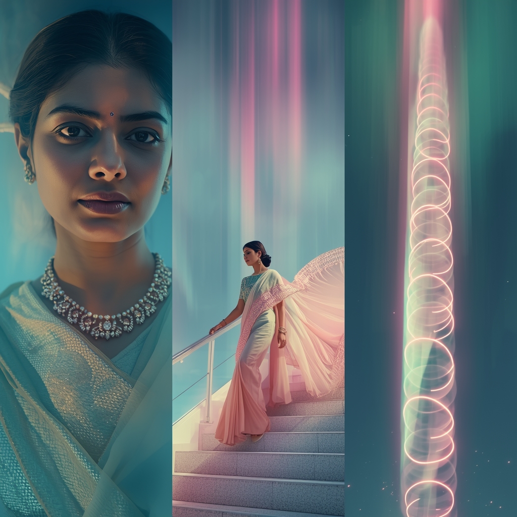 Festive Pastel Saree Aurora Spiral Ascension Collage | Vertical Infinity Luxury Prompt | Gemini Saree Prompt Text