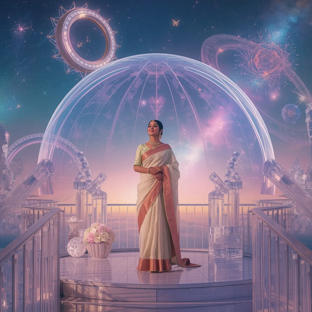 Festive Pastel Saree Celestial Crystal Dream Observatory Collage Premium | Prompt For Traditional Look For Girl Chatgpt Instagram