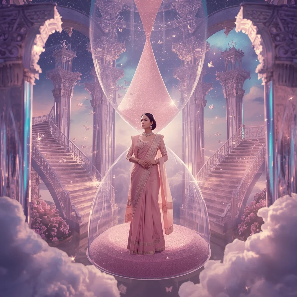 Festive Pastel Saree Celestial Crystal Hourglass Empire Collage Luxury | Prompt For Traditional Look For Girl