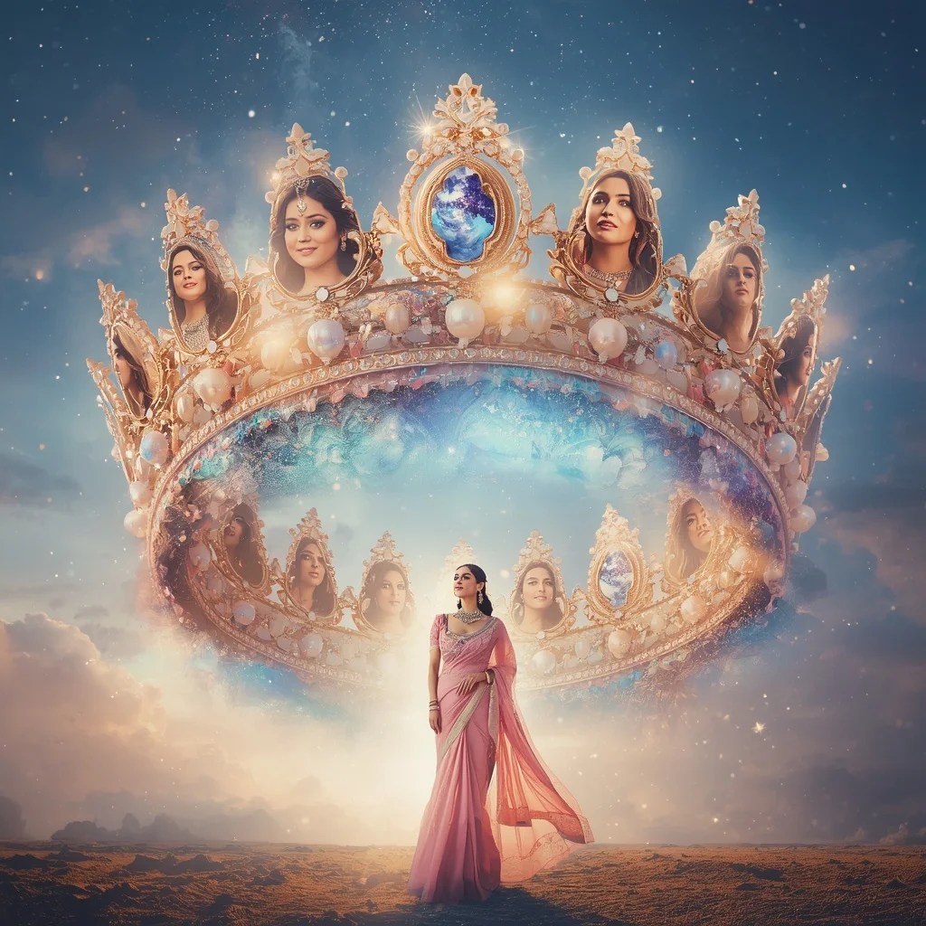 Festive Pastel Saree Celestial Crystal Mermaid Crown Collage Premium Cinematic | Prompt Seen Trending Girl AI Photo
