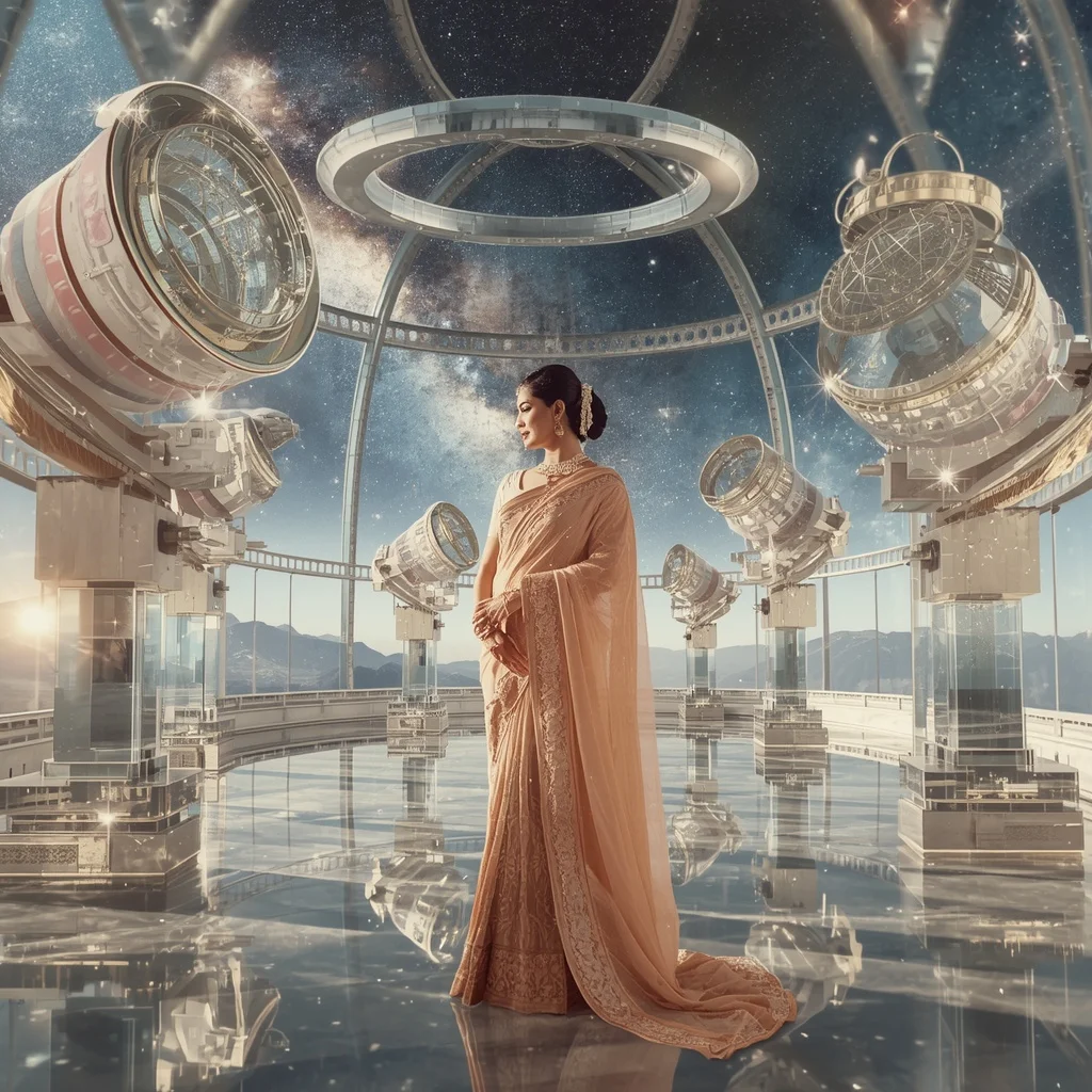 Festive Pastel Saree Celestial Crystal Observatory Of Dreams Collage Premium | Instagram Carousel Ai Prompt